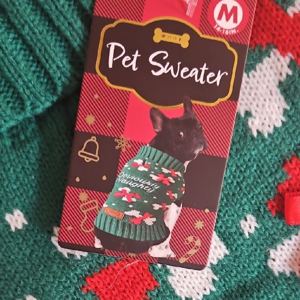 Christmas Green Pet Sweater with Red and White Patterns